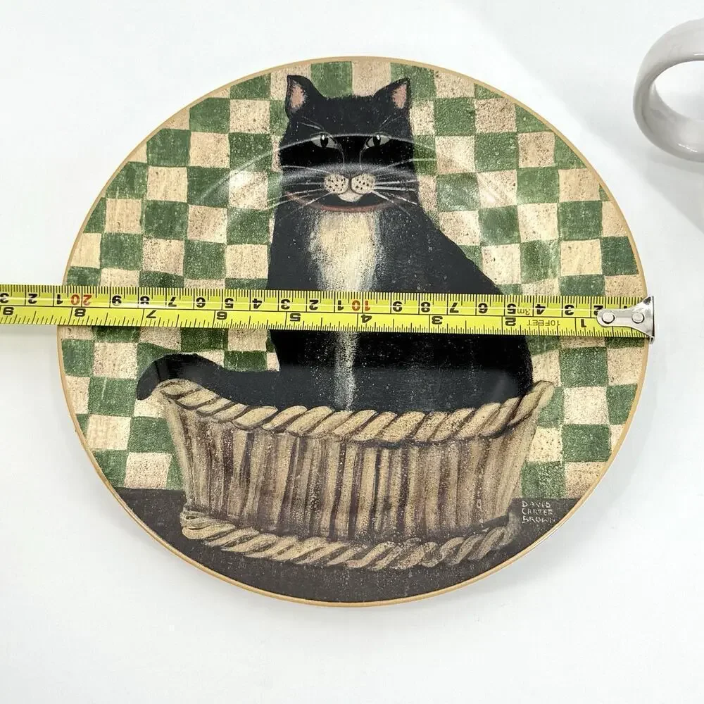 VTG 2004 Country Kitties Set/2 Coffee Mug Dessert Plate Black Cat DC Brown Co.